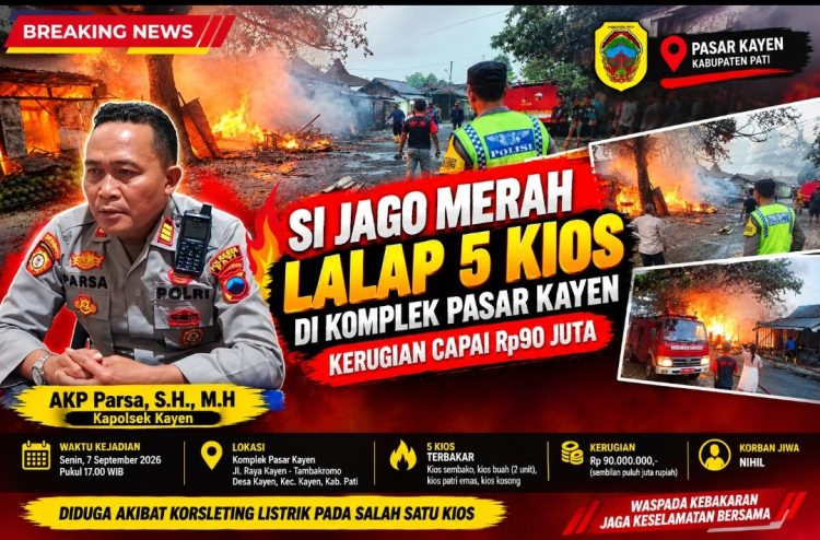Lima Kios Terbakar, Kapolsek Kayen : Kerugian Capai Rp90 Juta